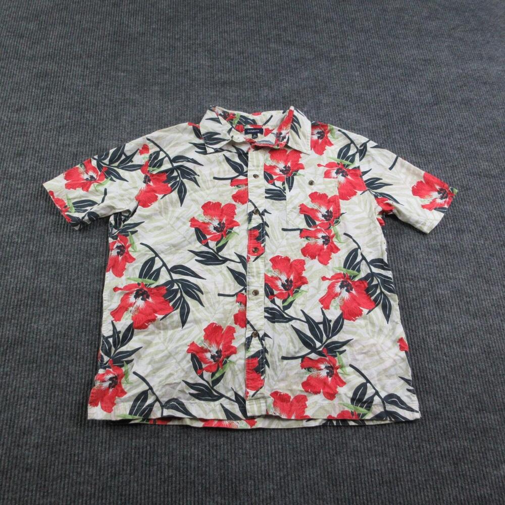 Croft & Barrow Shirt Mens XL White Floral Short Sleeve Button Up Cotton Casual